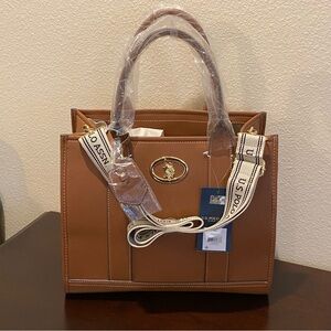 **BRAND NEW** U.S. Polo Assn Heritage Tote In Cognac Brown W/Shoulder Strap